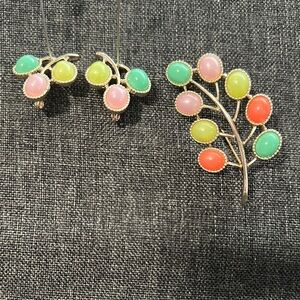 Colorful Gemstone Tree Brooch and Earring Set